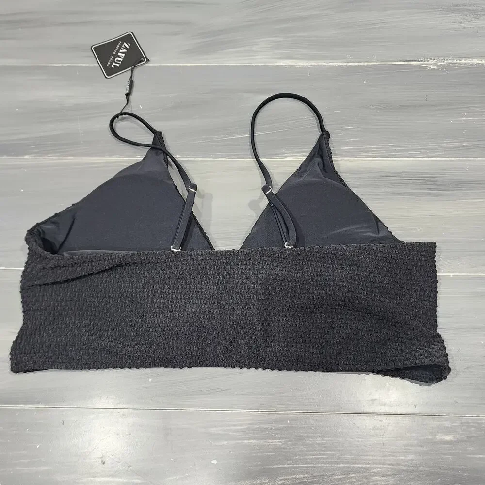 Zaful Swim‎ Bikini Top Black Textured Size XL - Picture 3 of 8